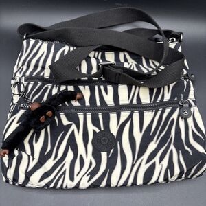 Kipling Alvar Crossbody Zebra Print HB6141 Large Purse Handbag with Charm